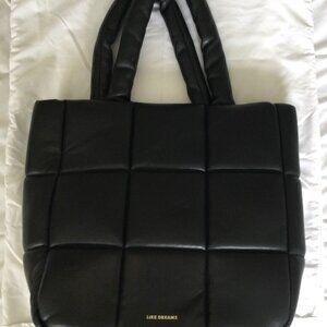 Black leather puff tote bag